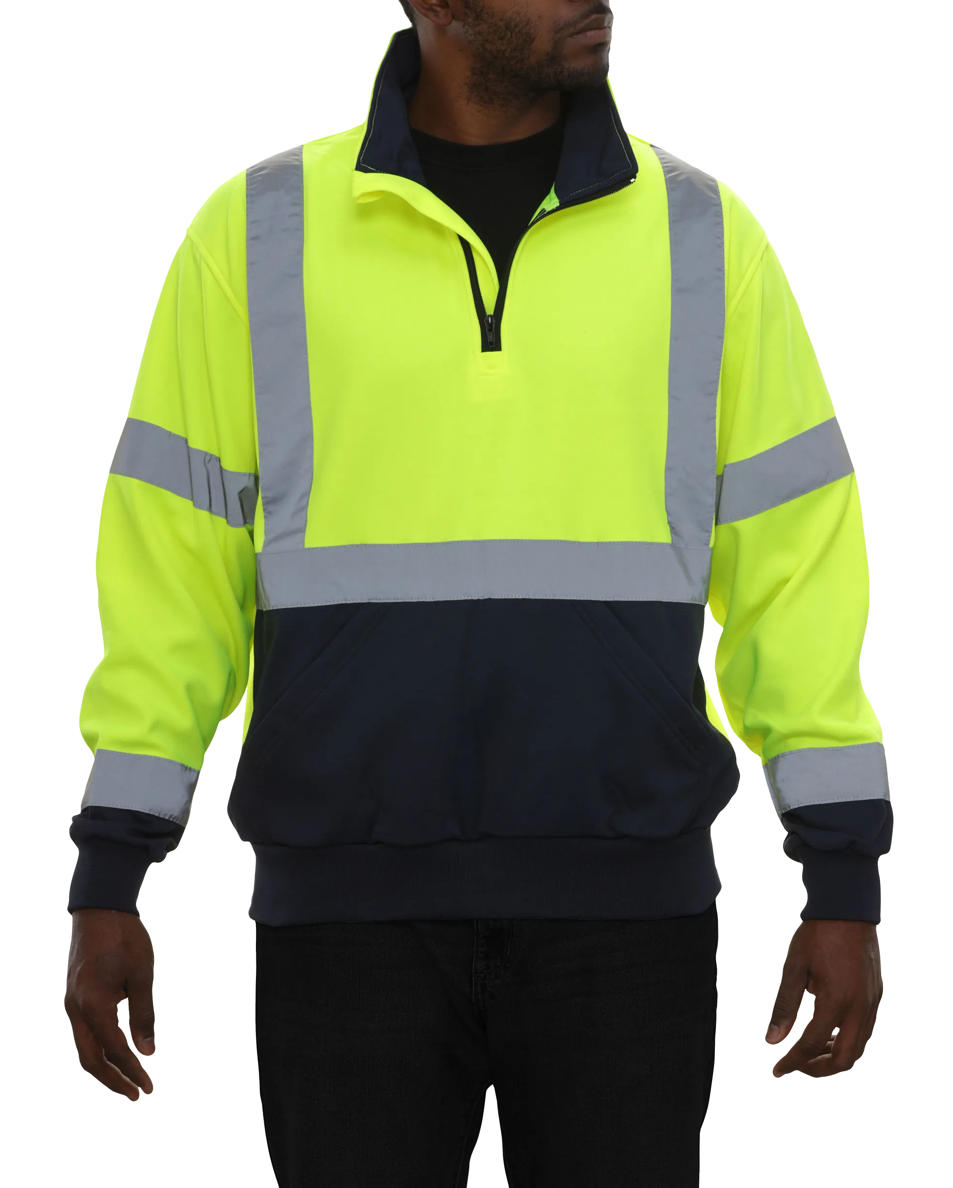 605GTLN Hi-Vis 2-Tone Quarter Zip Fleece: 7 oz. Lime & Navy