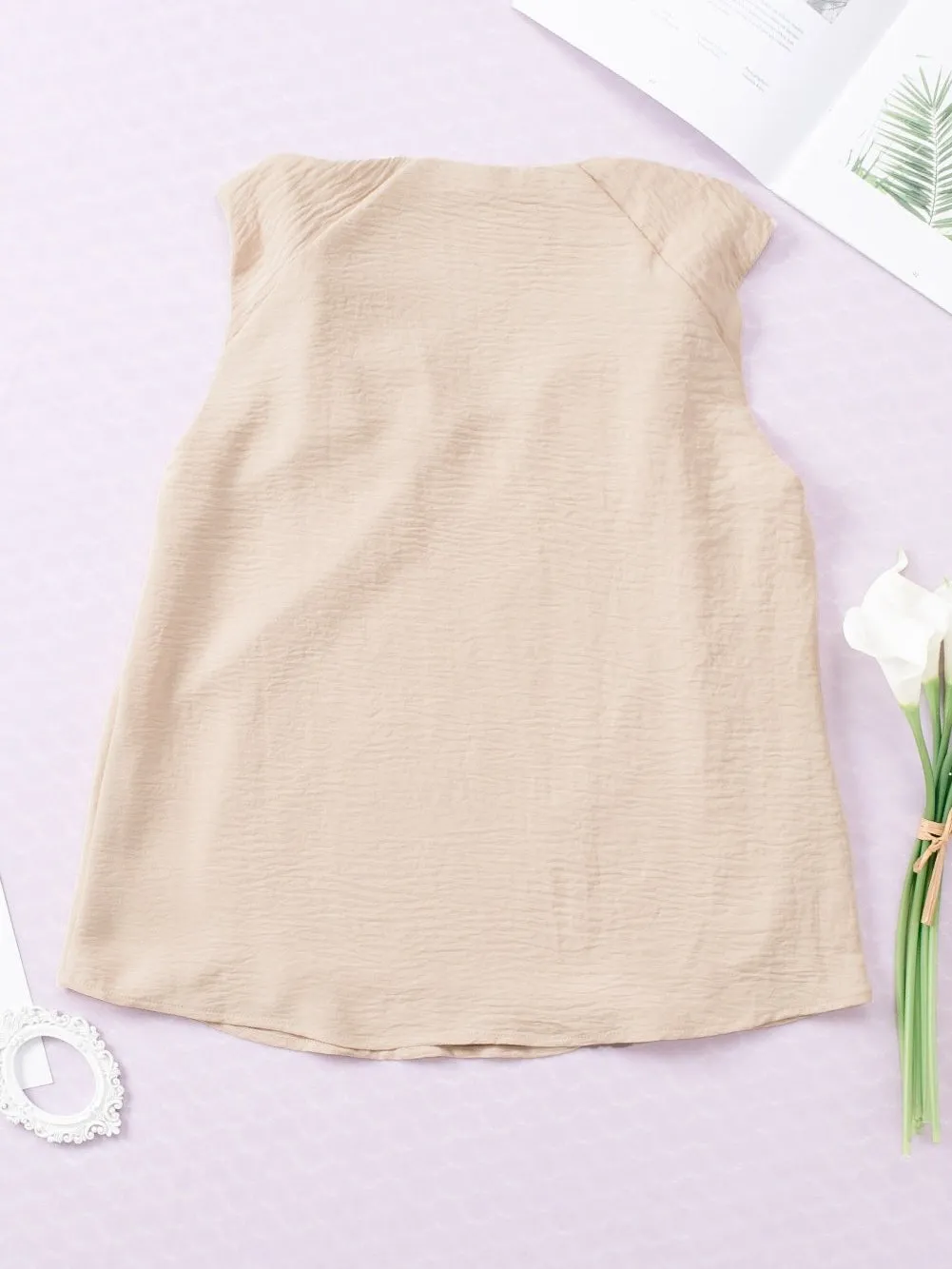 Apricot Twisted Shoulder V Neck Tank Top