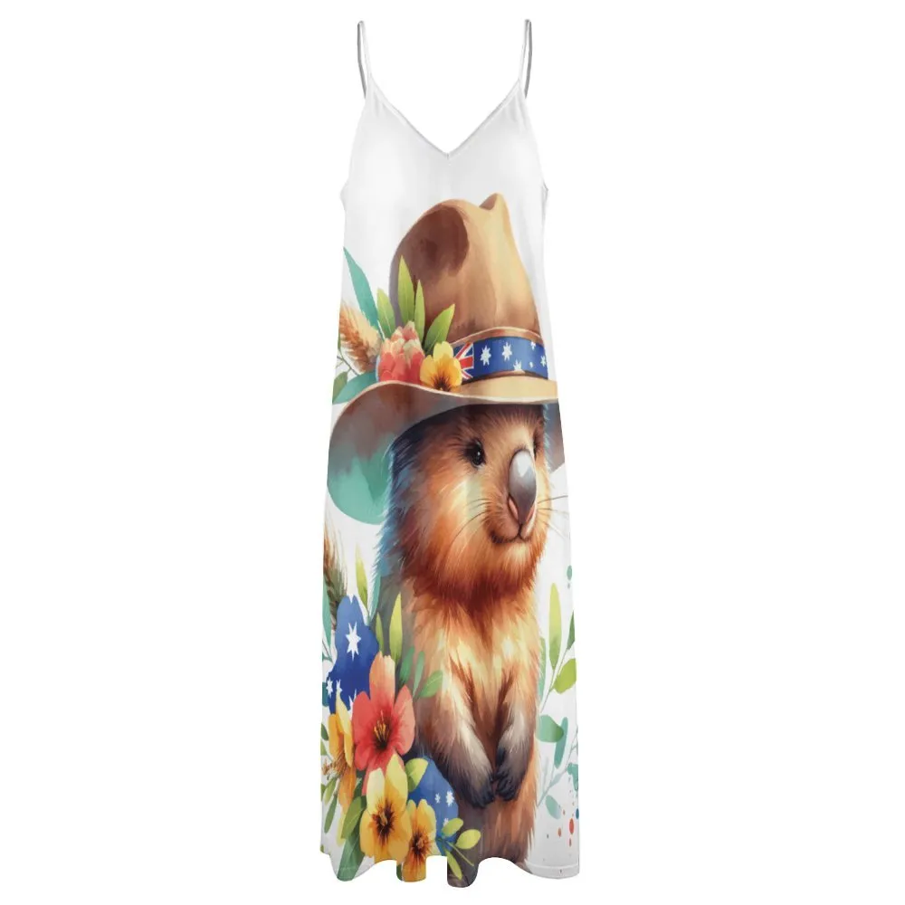 Australian Animals Wombat Spaghetti Strap Ankle-Length Dress Long dress