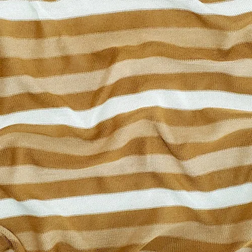 Beige/White/Tan Semi-Opaque Striped Jersey Knit Fabric