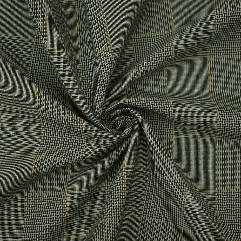 Black-Gray-Dijon Poly-Wool Check Glen Plaid Woven Suiting Fabric