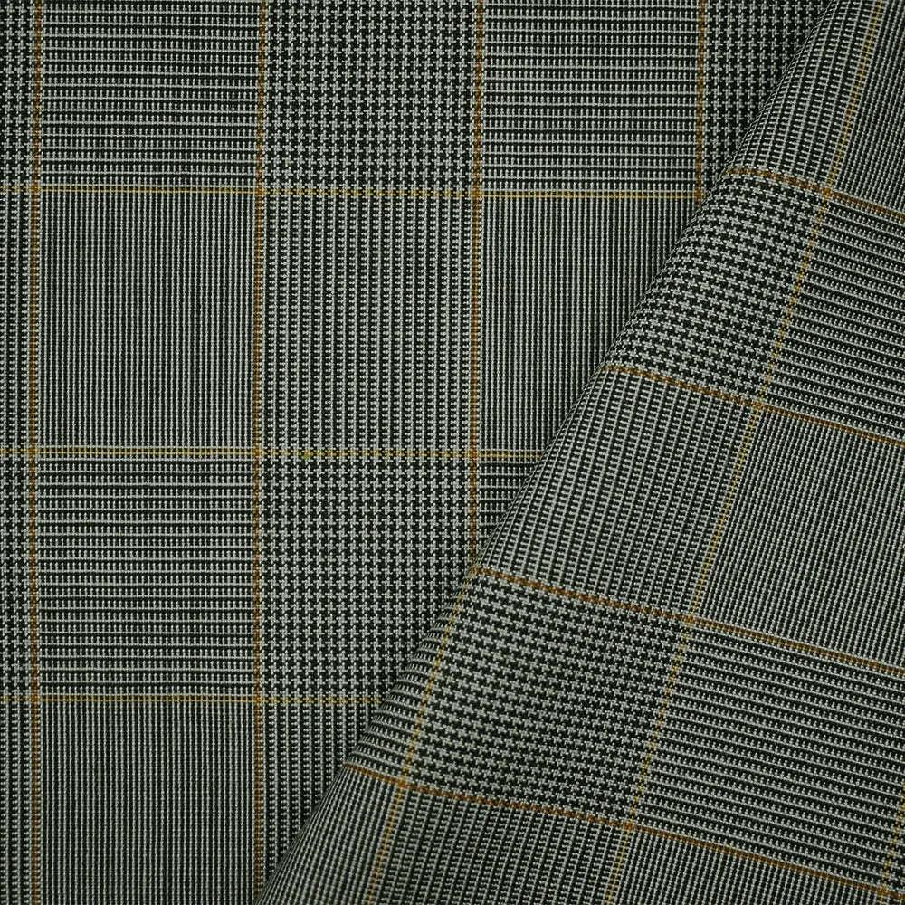 Black-Gray-Dijon Poly-Wool Check Glen Plaid Woven Suiting Fabric