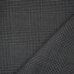 Black-Gray Wool Polyester Glen Plaid Suiting Woven Fabric