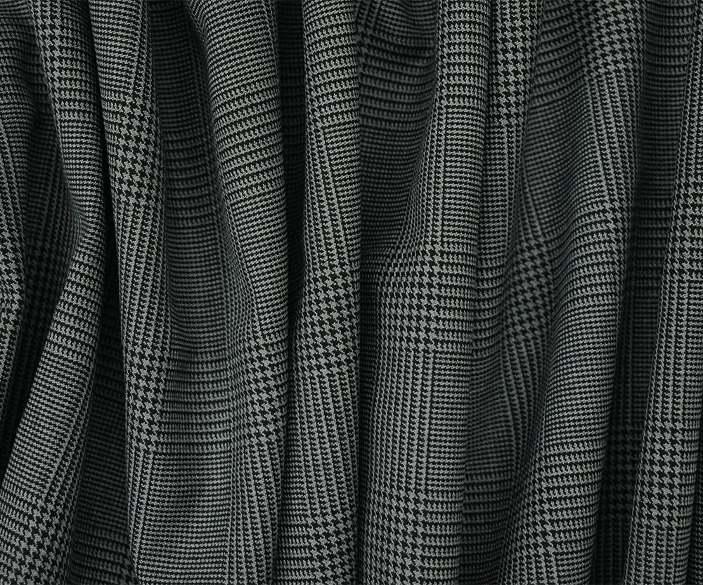 Black-Gray Wool Polyester Glen Plaid Suiting Woven Fabric