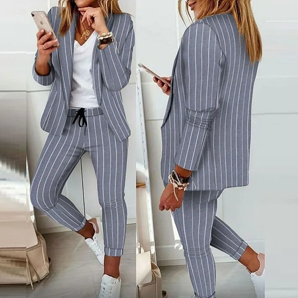 Blazer & Drawstring Skinny Pants Print Set