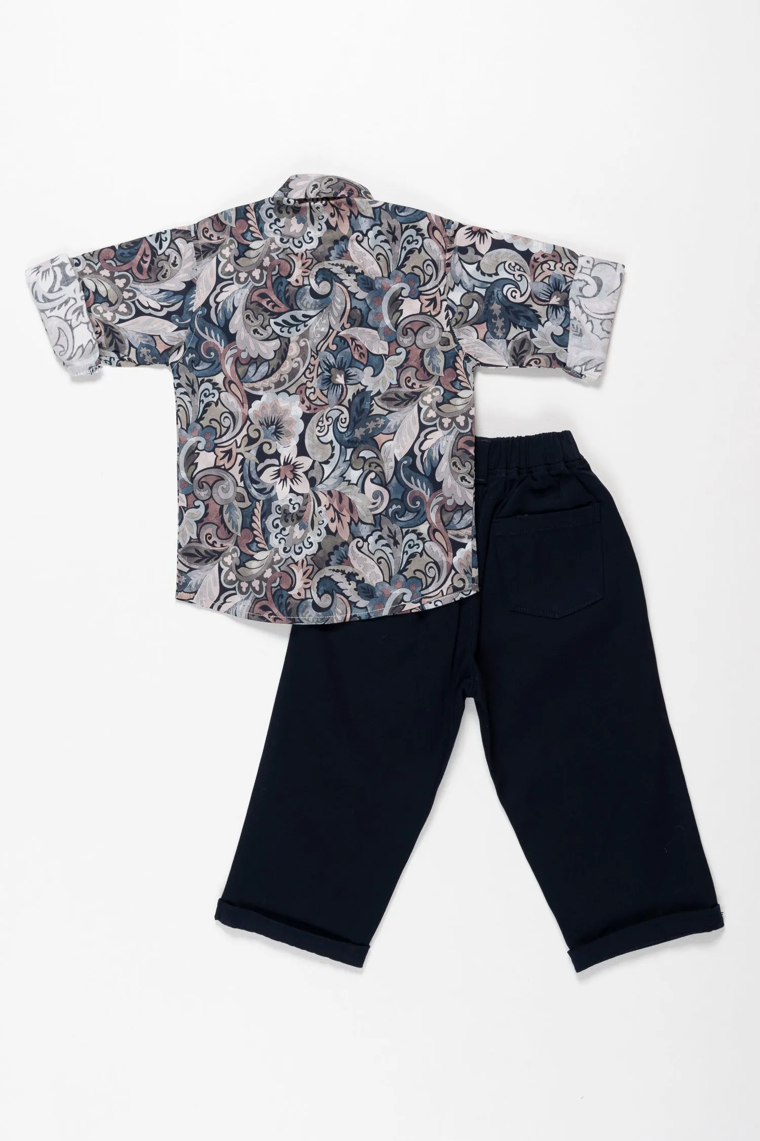 Boys Classic Floral Print Shirt & Pant Set - Stylish Ensemble for All Occasions