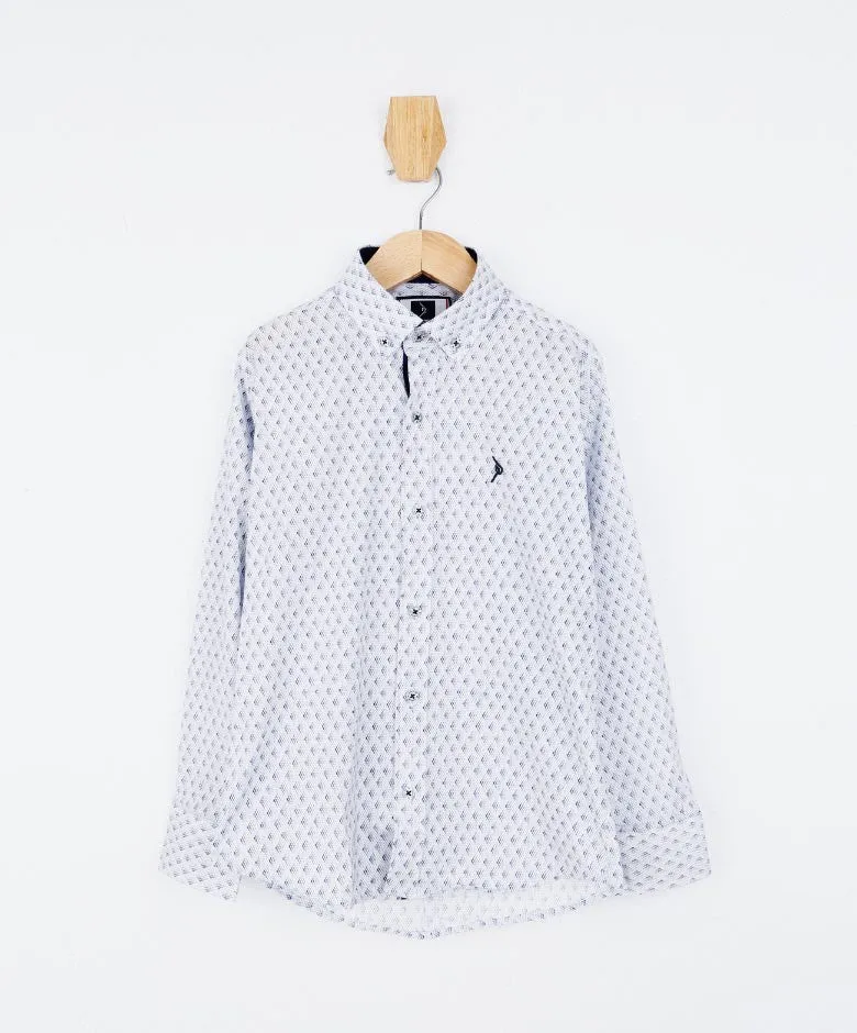 Boys Slim Fit Patterned Fashion Shirt - White - Blue