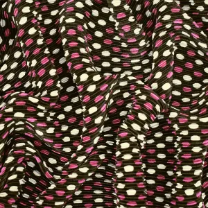 Brown-Pink-White Dot Printed Stretch Poly Pressed Pleated Satin Knit Fabric