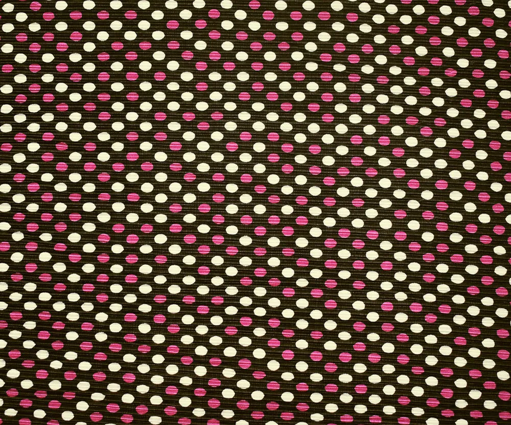 Brown-Pink-White Dot Printed Stretch Poly Pressed Pleated Satin Knit Fabric