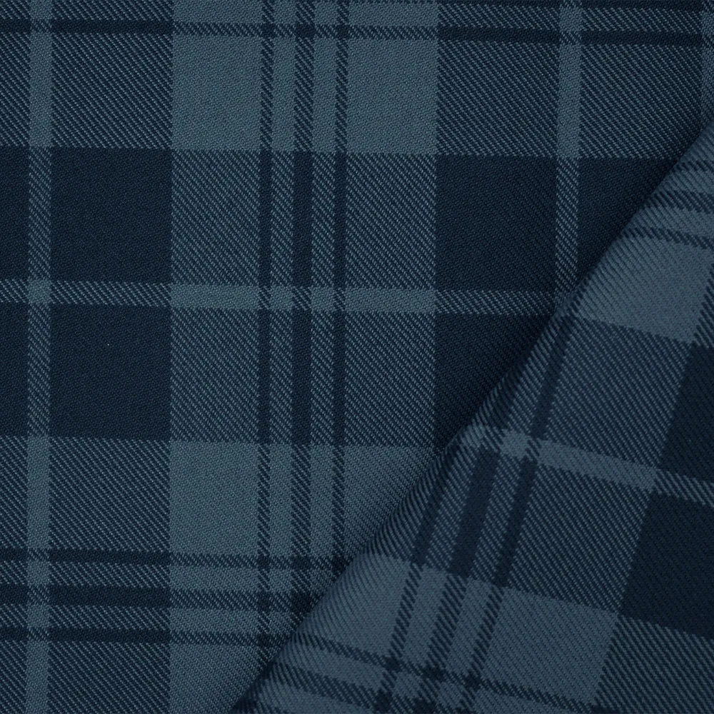 Dark Blue-Blue Polyester Wool Plaid Pattern Twill Suiting Fabric