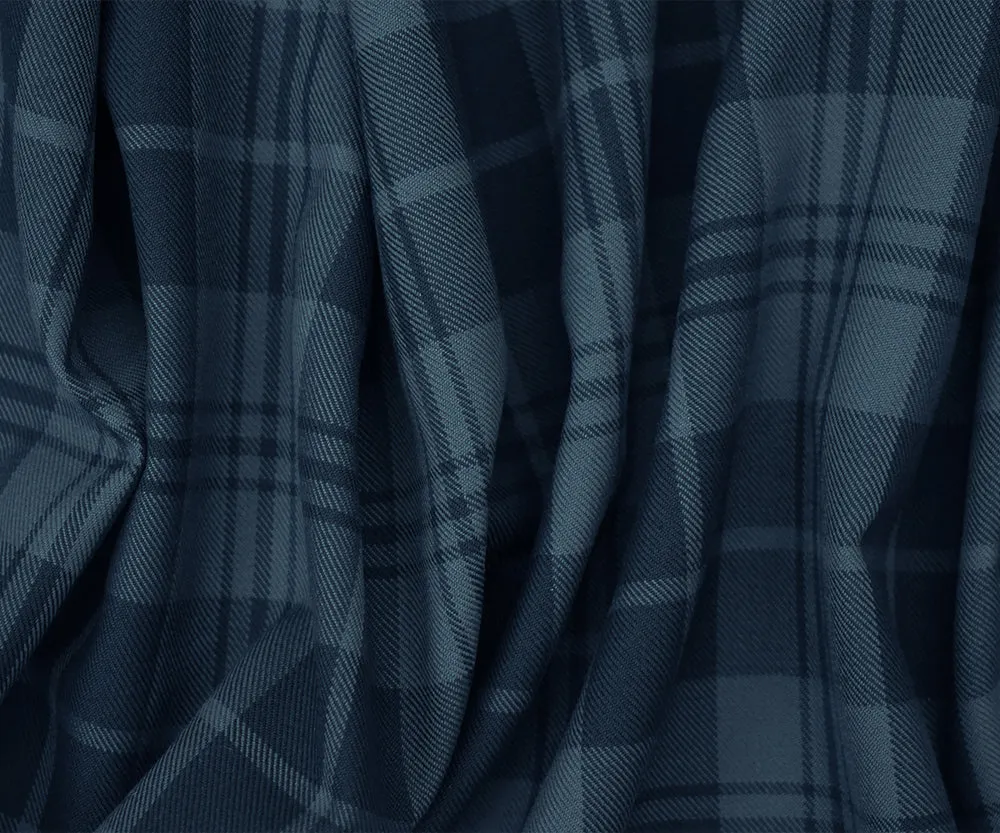 Dark Blue-Blue Polyester Wool Plaid Pattern Twill Suiting Fabric