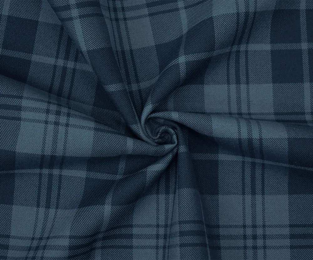 Dark Blue-Blue Polyester Wool Plaid Pattern Twill Suiting Fabric