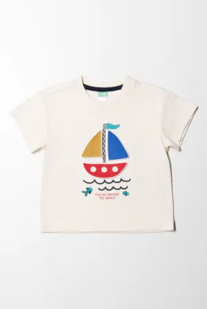 Embossed Sailboat T-Shirt Cream