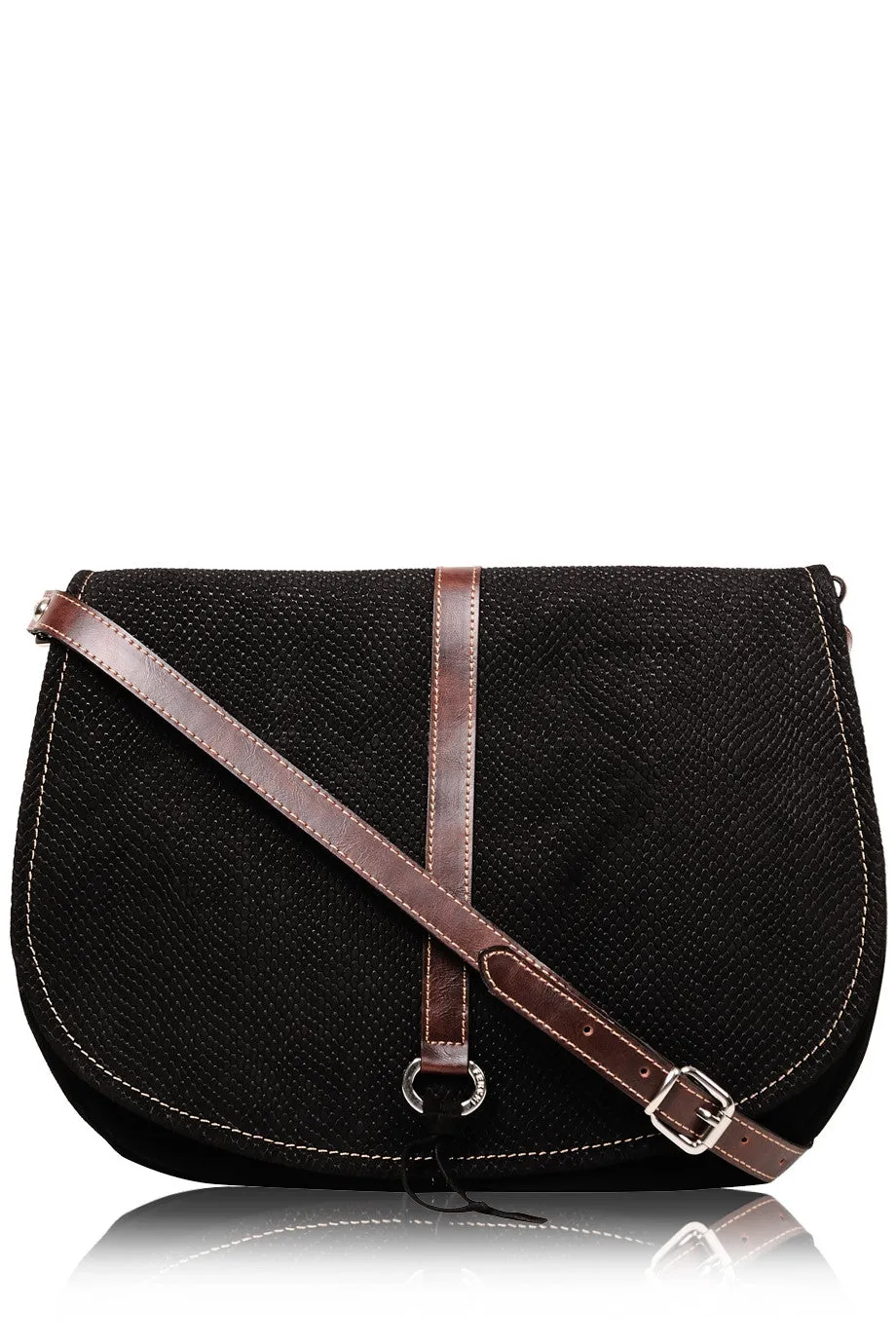 FERCHI LEIA Black Suede Shoulder Bag