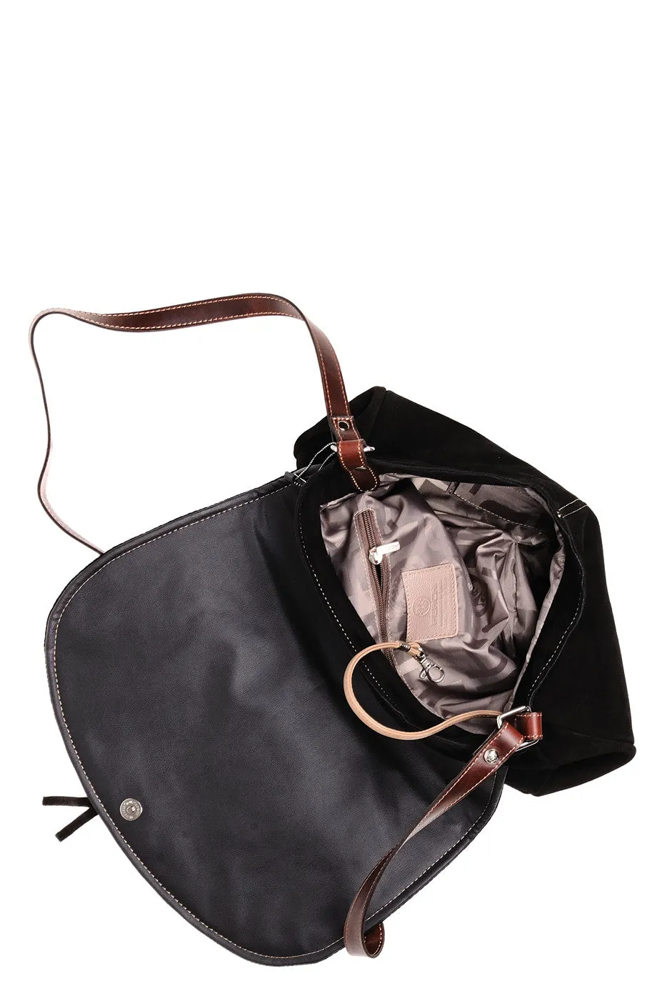 FERCHI LEIA Black Suede Shoulder Bag