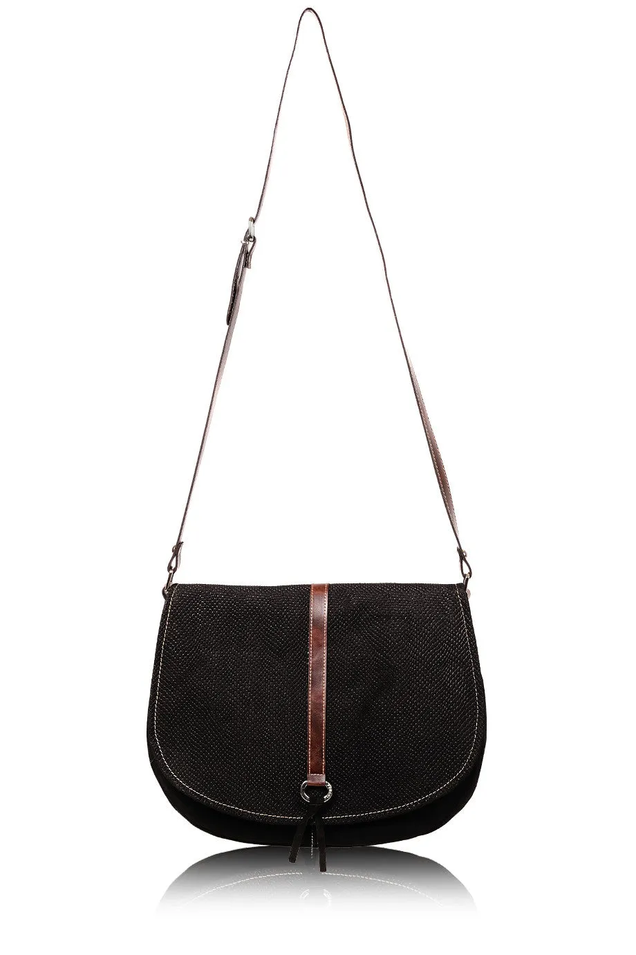 FERCHI LEIA Black Suede Shoulder Bag