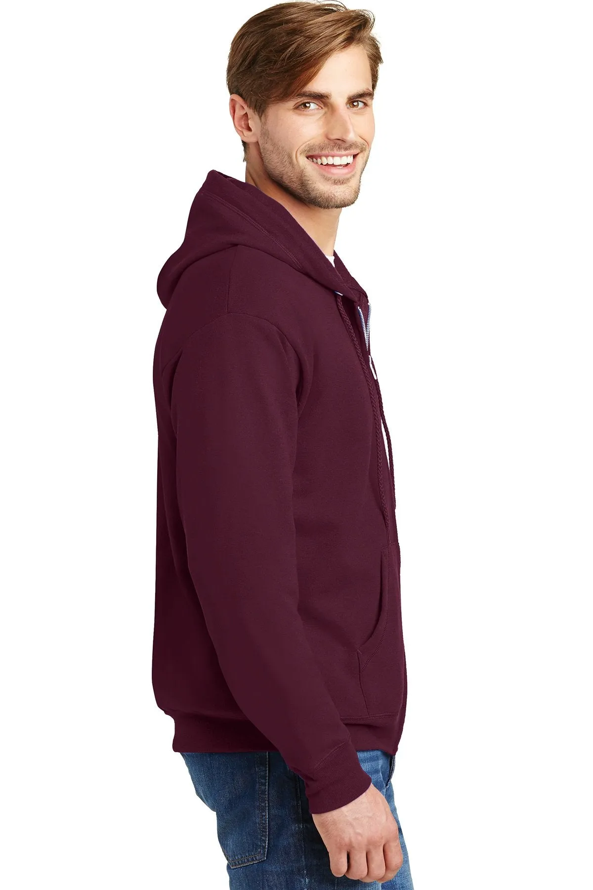 Hanes Ecosmart Full Zip Hooded Sweatshirt P180 Maroon