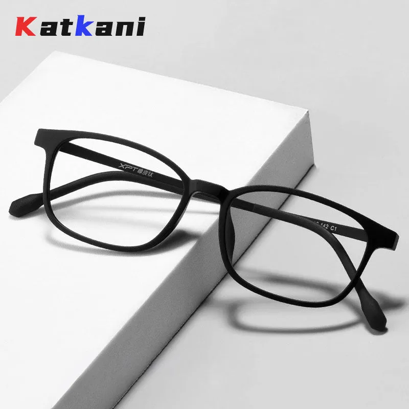 KatKani Unisex Full Rim Small Square Rubber Tr 90 Titanium Eyeglasses 9831xp