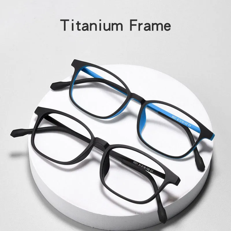 KatKani Unisex Full Rim Small Square Rubber Tr 90 Titanium Eyeglasses 9831xp