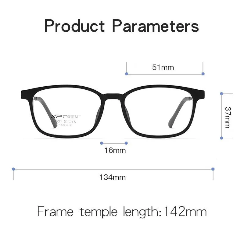 KatKani Unisex Full Rim Small Square Rubber Tr 90 Titanium Eyeglasses 9831xp