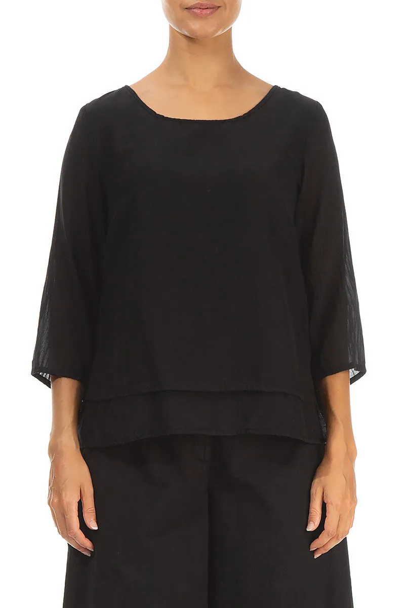 Layered Black Silk Cotton Blouse