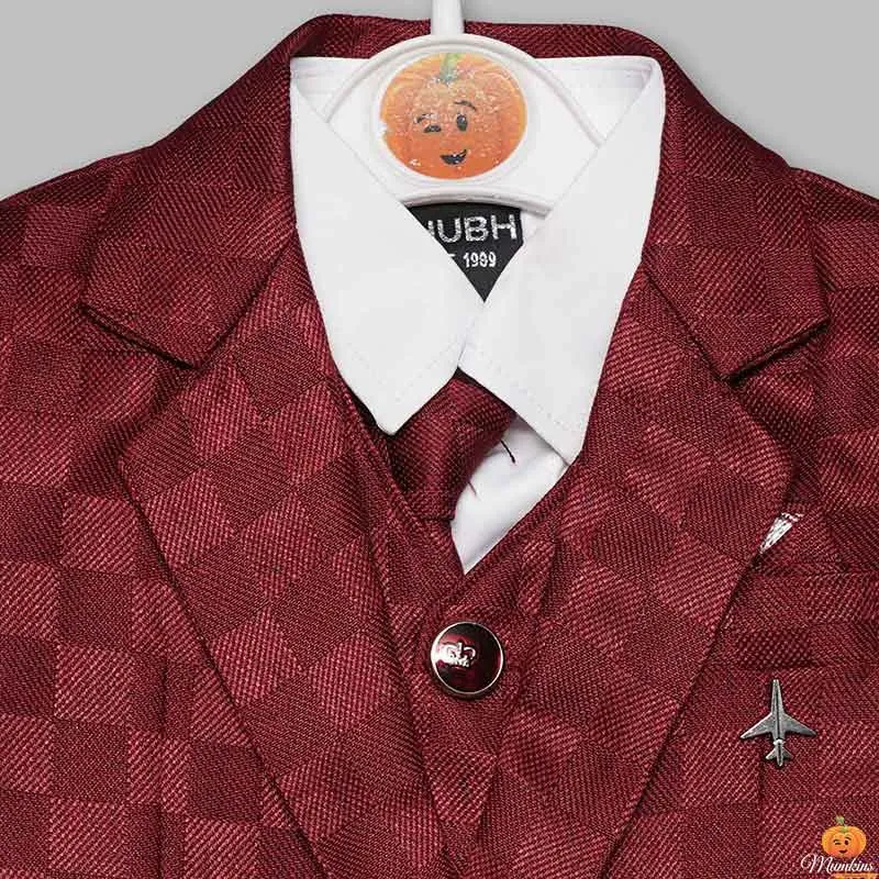 Maroon Checks Party Wear Boys Suit