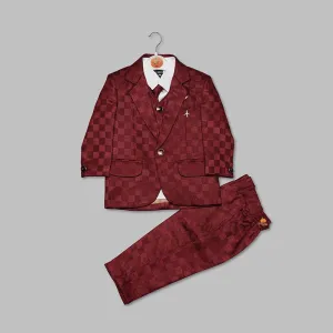 Maroon Checks Party Wear Boys Suit