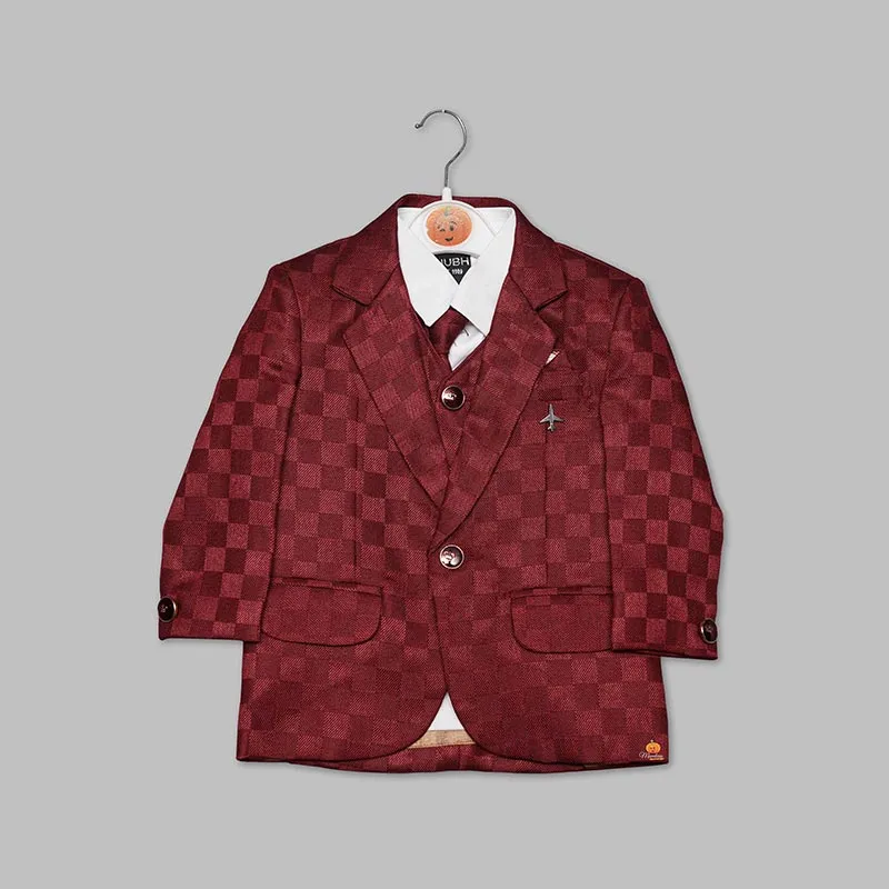 Maroon Checks Party Wear Boys Suit