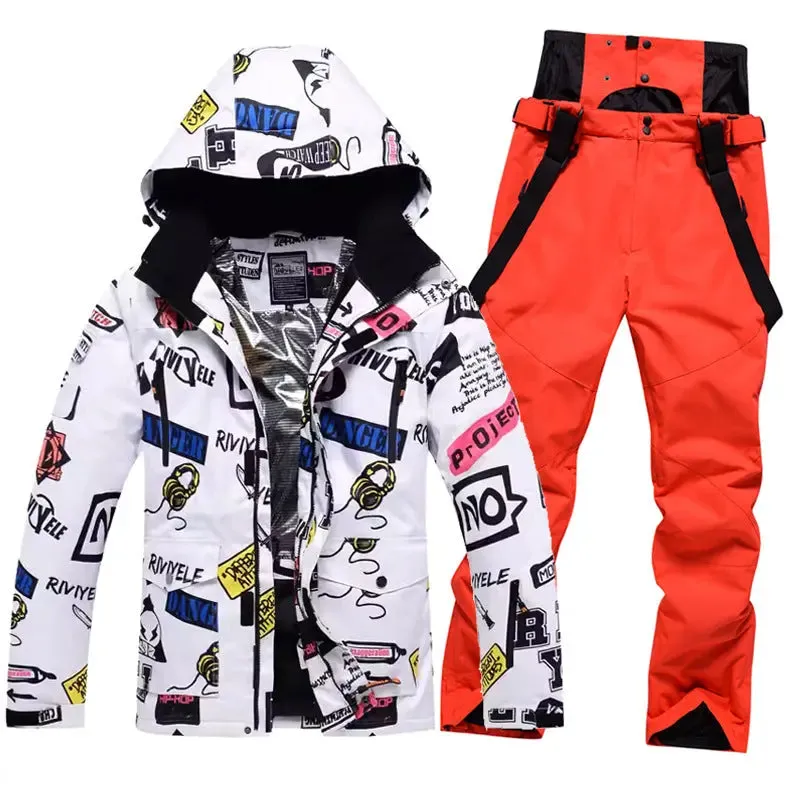 Men Graffiti Graphic Ski Jacket & Pants Set