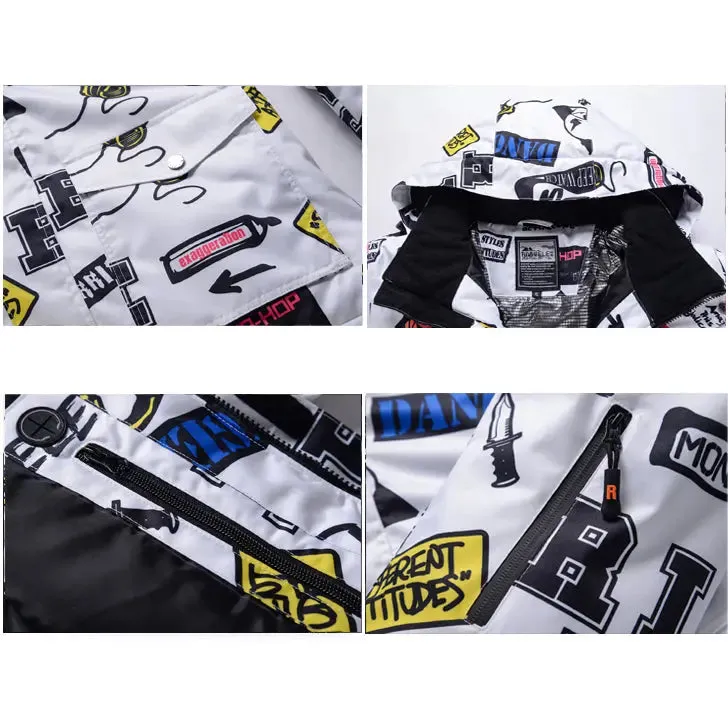 Men Graffiti Graphic Ski Jacket & Pants Set