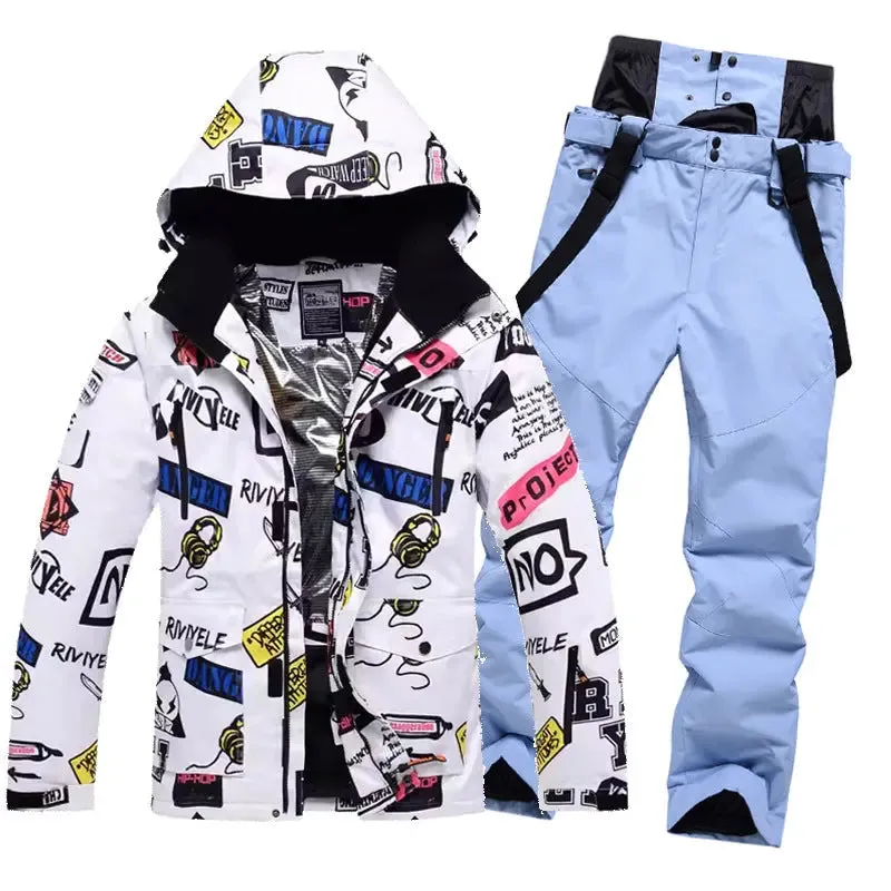 Men Graffiti Graphic Ski Jacket & Pants Set