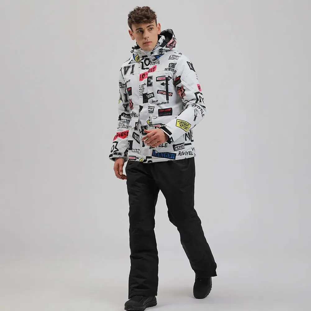 Men Graffiti Graphic Ski Jacket & Pants Set