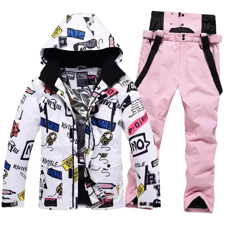 Men Graffiti Graphic Ski Jacket & Pants Set