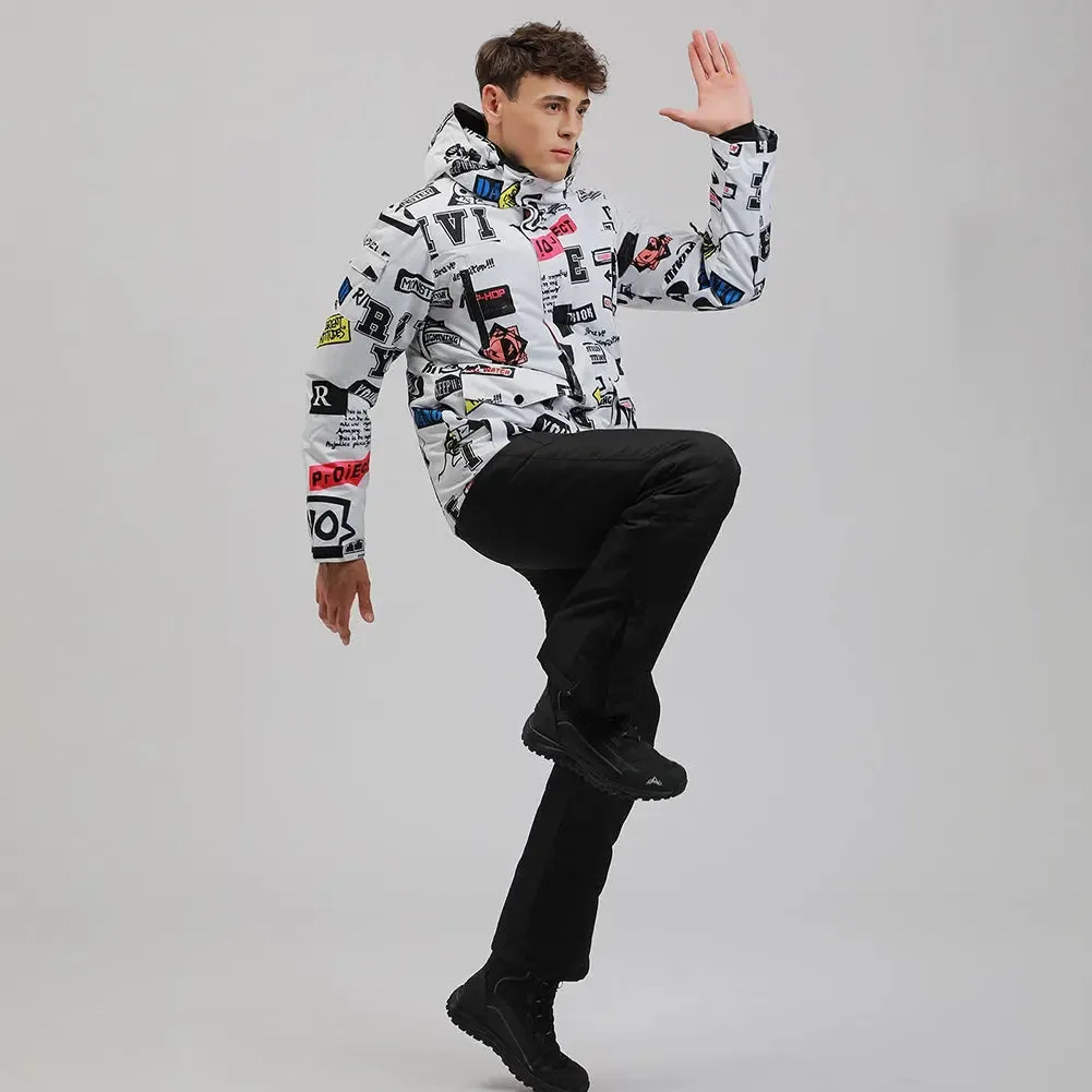 Men Graffiti Graphic Ski Jacket & Pants Set