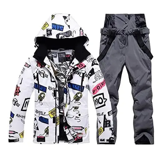 Men Graffiti Graphic Ski Jacket & Pants Set