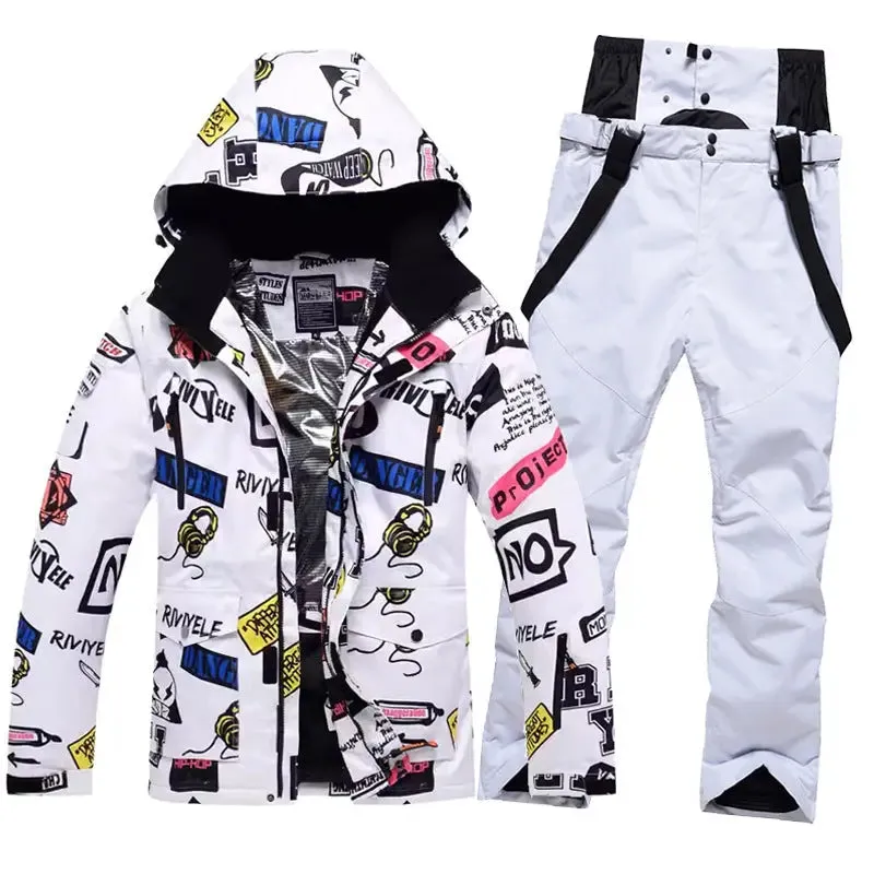 Men Graffiti Graphic Ski Jacket & Pants Set