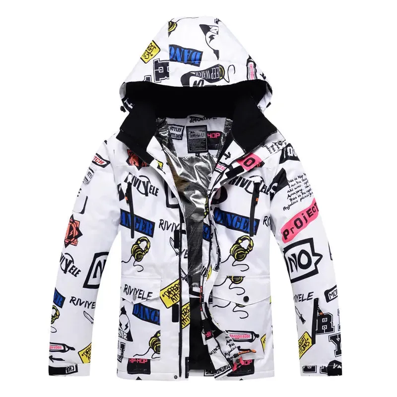 Men Graffiti Graphic Ski Jacket & Pants Set