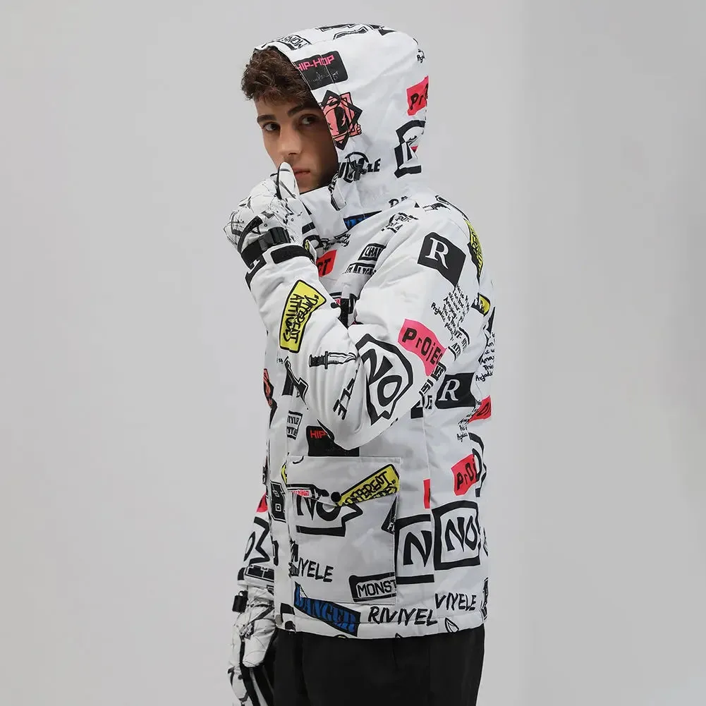 Men Graffiti Graphic Ski Jacket & Pants Set