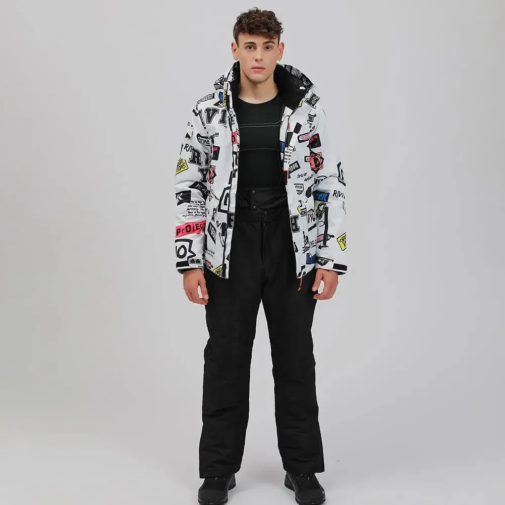 Men Graffiti Graphic Ski Jacket & Pants Set