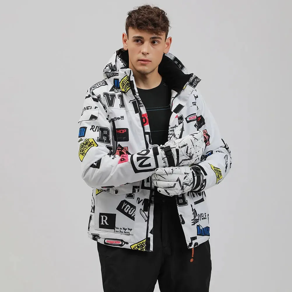 Men Graffiti Graphic Ski Jacket & Pants Set