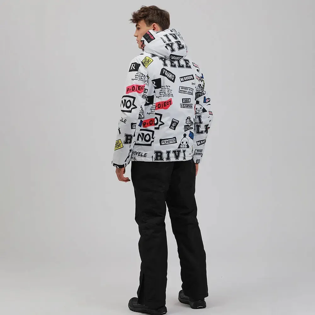 Men Graffiti Graphic Ski Jacket & Pants Set