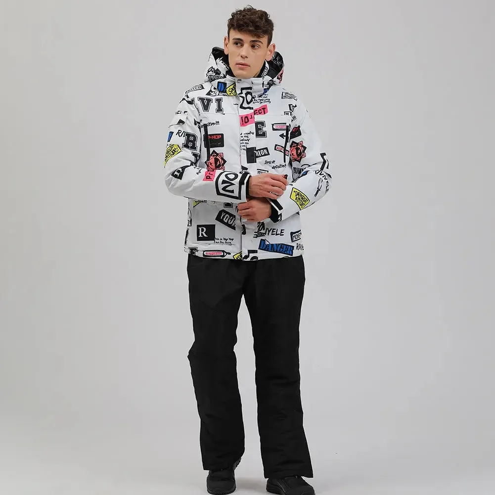 Men Graffiti Graphic Ski Jacket & Pants Set