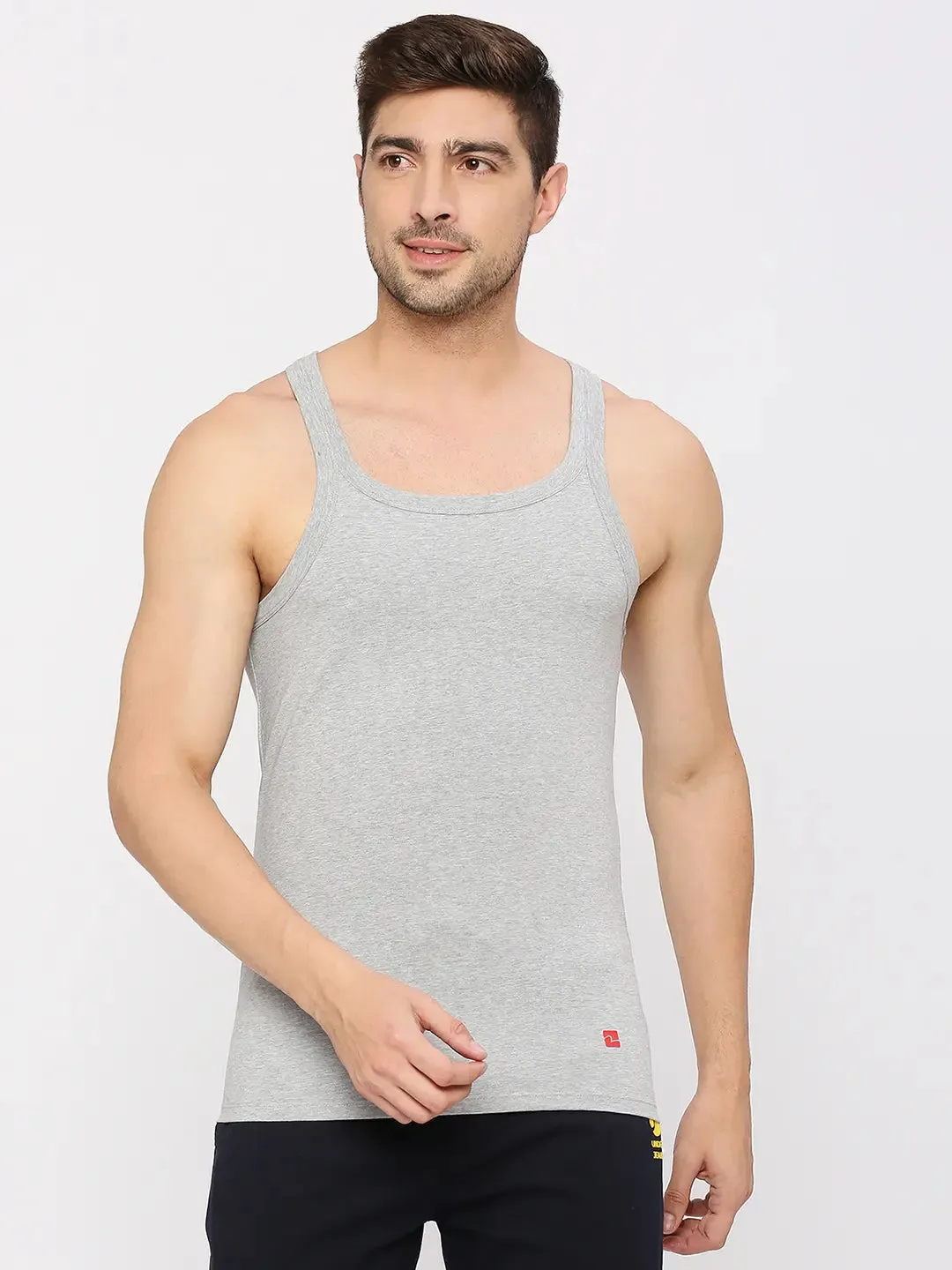 Men Premium Cotton Blend Grey Vest- Underjeans By Spykar