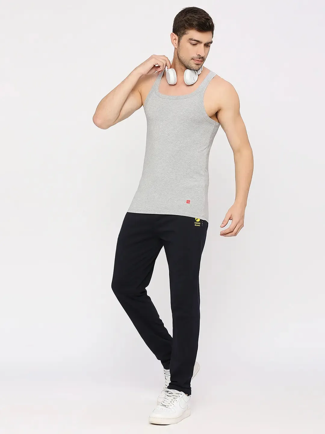 Men Premium Cotton Blend Grey Vest- Underjeans By Spykar