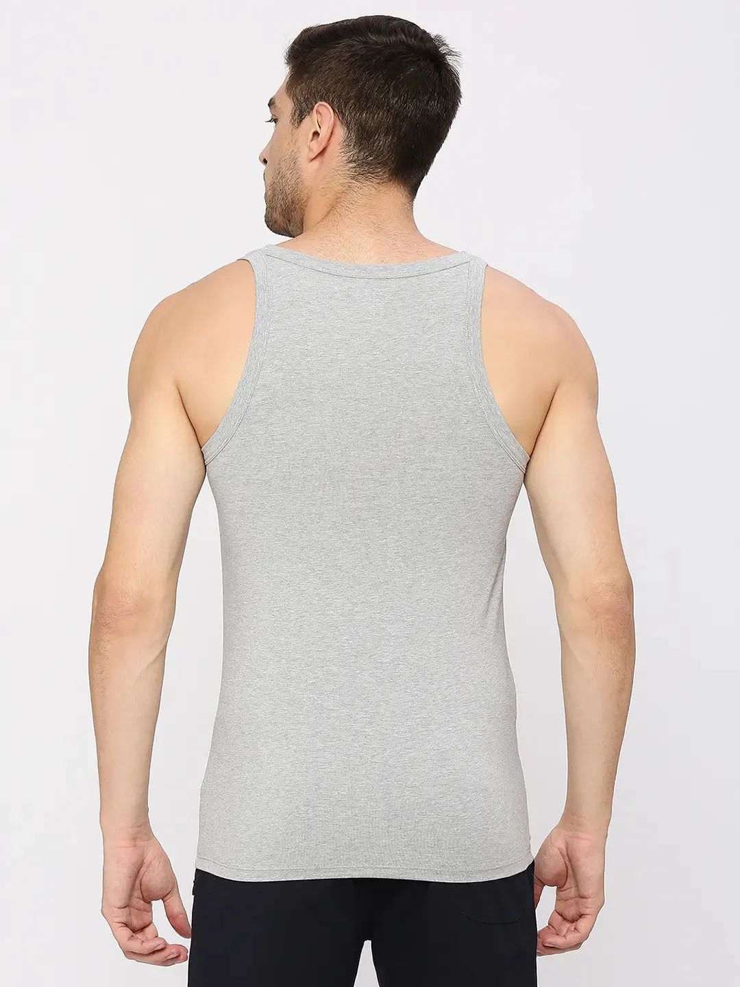 Men Premium Cotton Blend Grey Vest- Underjeans By Spykar