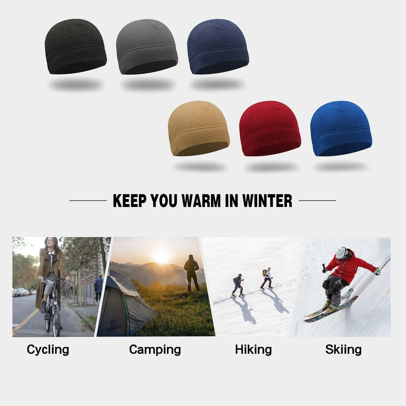 Men Women Winter Hat Polar Fleece Warm Thick Windproof Cycling Hiking Outdoor Beanie Skull Cap