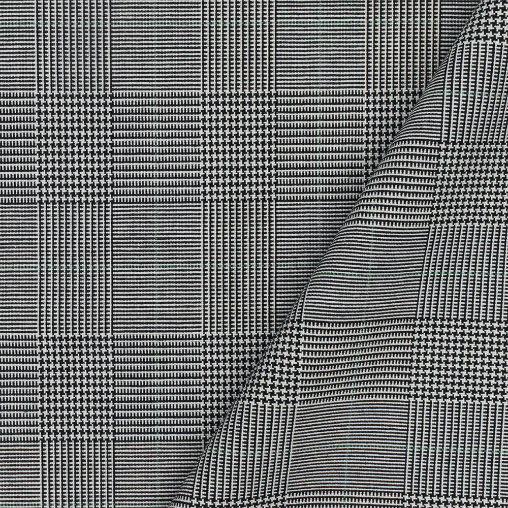 Nature Black-White-Green Glen Plaid Wool Polyester Woven Suiting Fabric