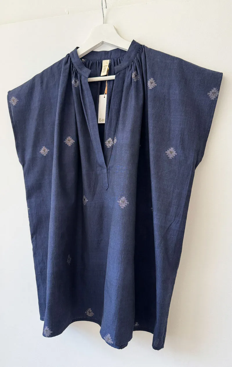 Navy Khadi Shirt with woven details