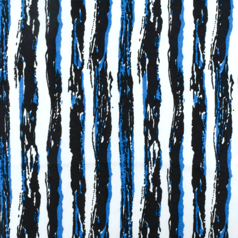 Night Blue-White-Blue Painting Stripe Printed Rayon Challis Woven Fabric