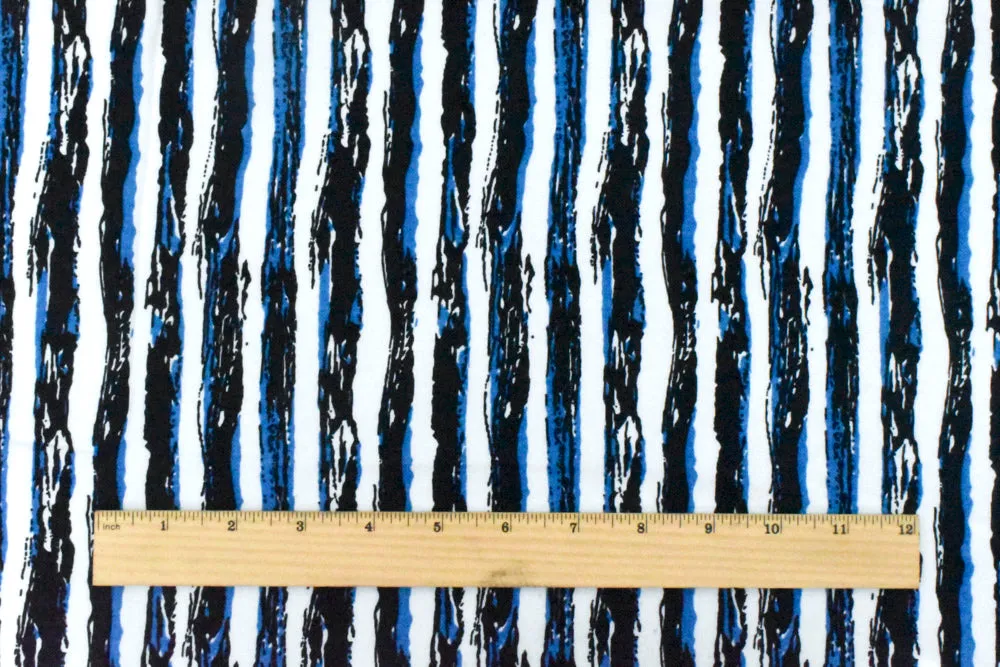 Night Blue-White-Blue Painting Stripe Printed Rayon Challis Woven Fabric